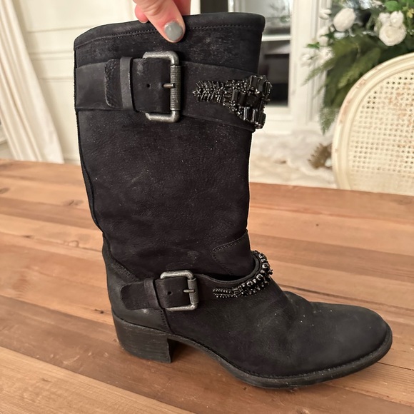 Vera Wang Lavender Cameron Leather with Rhinestones Biker Boots - Picture 4 of 9